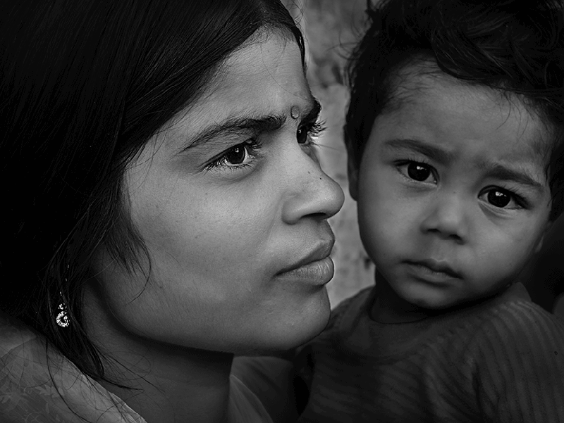 image of an Indian woman and a small child