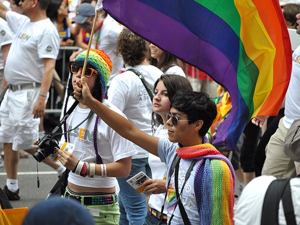 Group of teens at gay pride parade