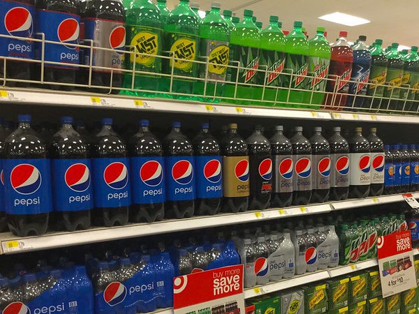 Display of soda bottles