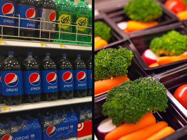 Image of soda bottles and veggies