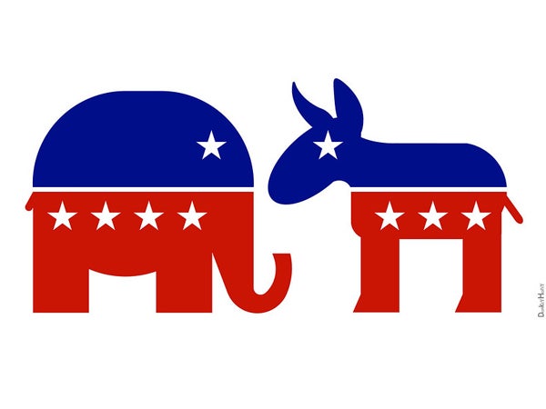 Republican elephant and Democratic donkey