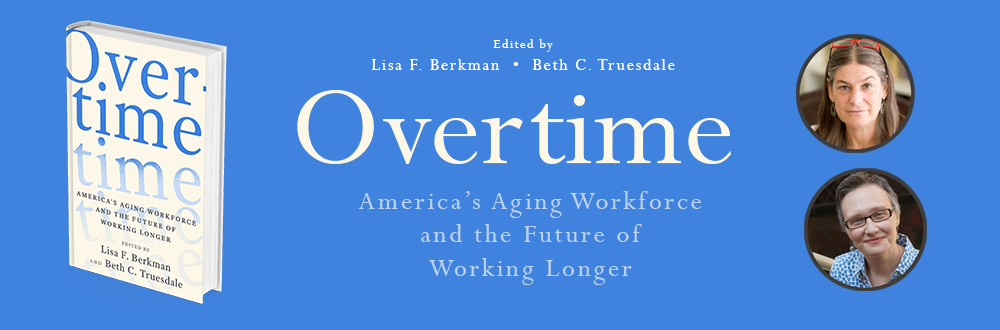 Overtime book cover, title and head shots of co-editors
