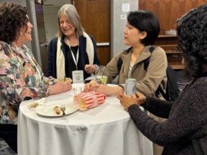 Lisa Berkman at Harvard reception with Bell Fellow Shauna Dyer and Spiegelman Postdoctoral Fellow Jeong Hyun Oh