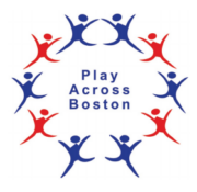 Play Across Boston logo, red and blue people in a circle