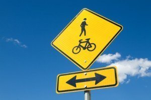 Yellow bicycle street sign