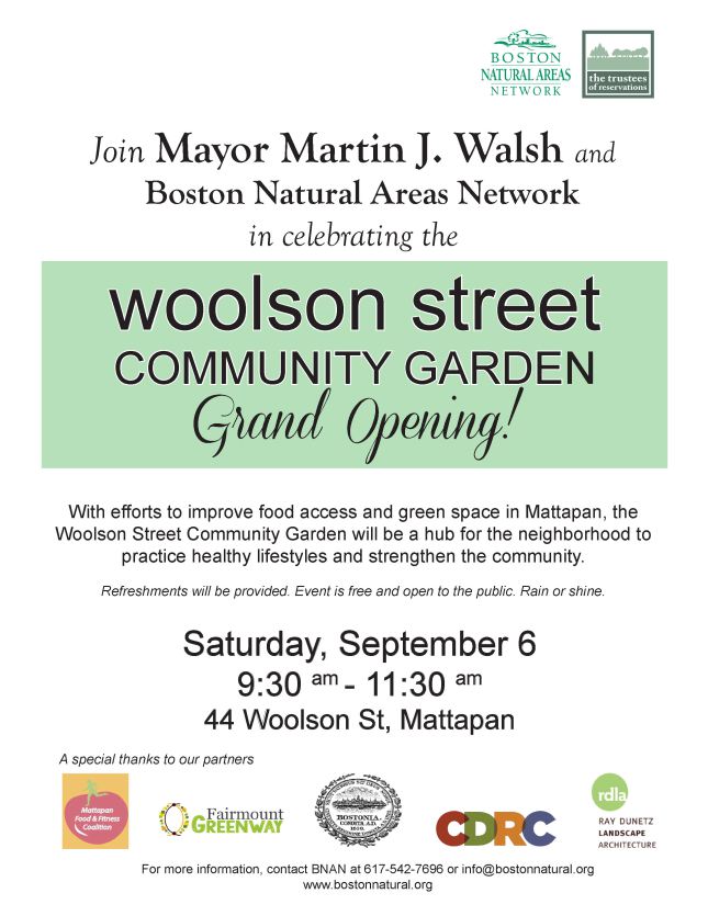 2014 Woolson Street Community Garden Grand Opening promotional flyer