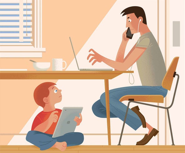 Source: NYTimes Well - cartoon of Dad on laptop and child on tablet