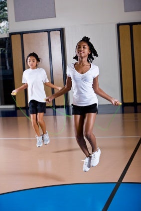 Kids jumping rope in PE class