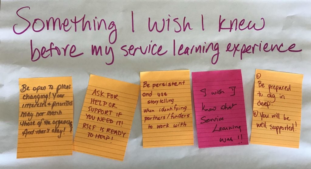 Fellows reflect on what they wish they knew before starting their service learning experience