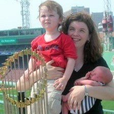 Leah Kane and her children at Fenway Park