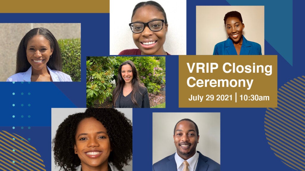 Headshots of VRIP Interns with the closing ceremony event date and time.