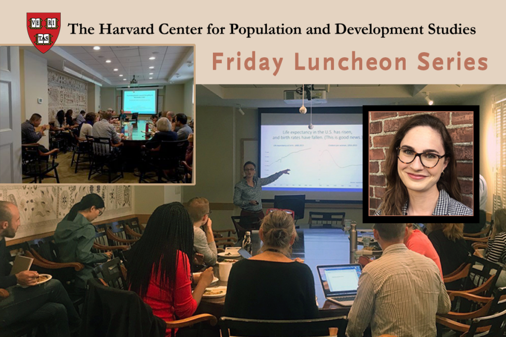 Collage of Friday Seminars at the Harvard Pop Center along with speaker Leah Abram's head shot