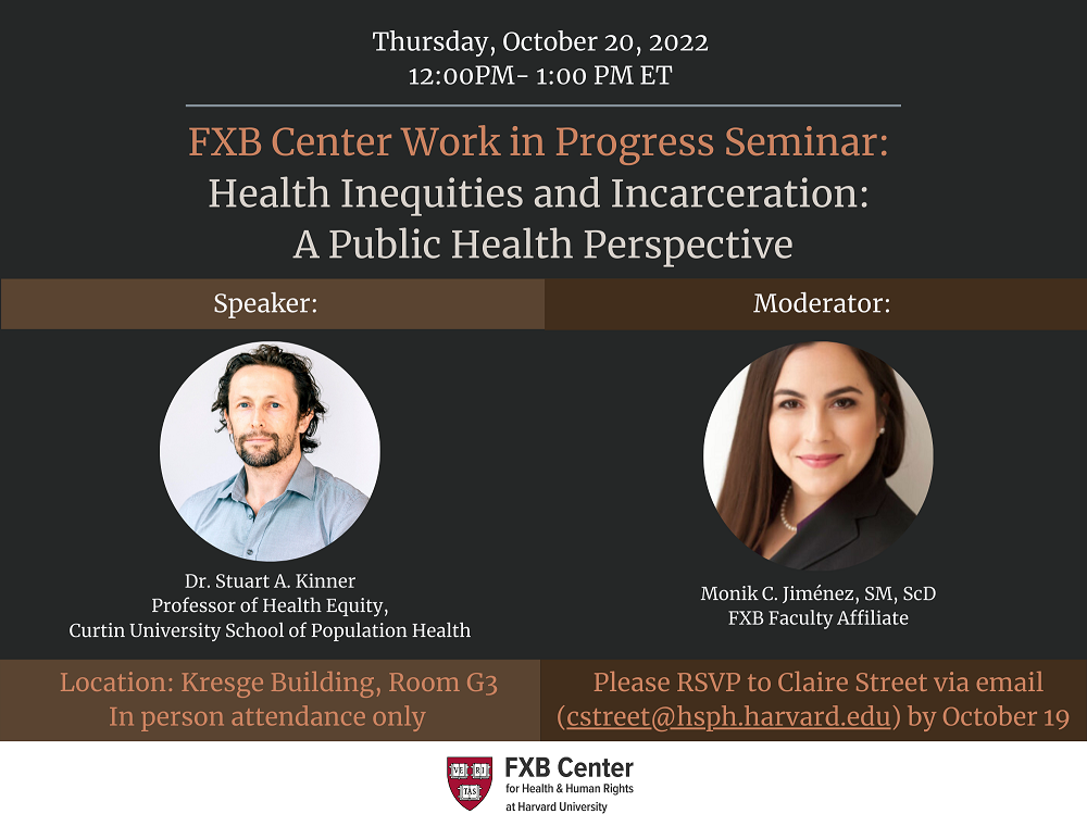 FXB Work in Progress Seminar with Professor Stuart Kinner – “Health inequities and incarceration: A public health perspective”