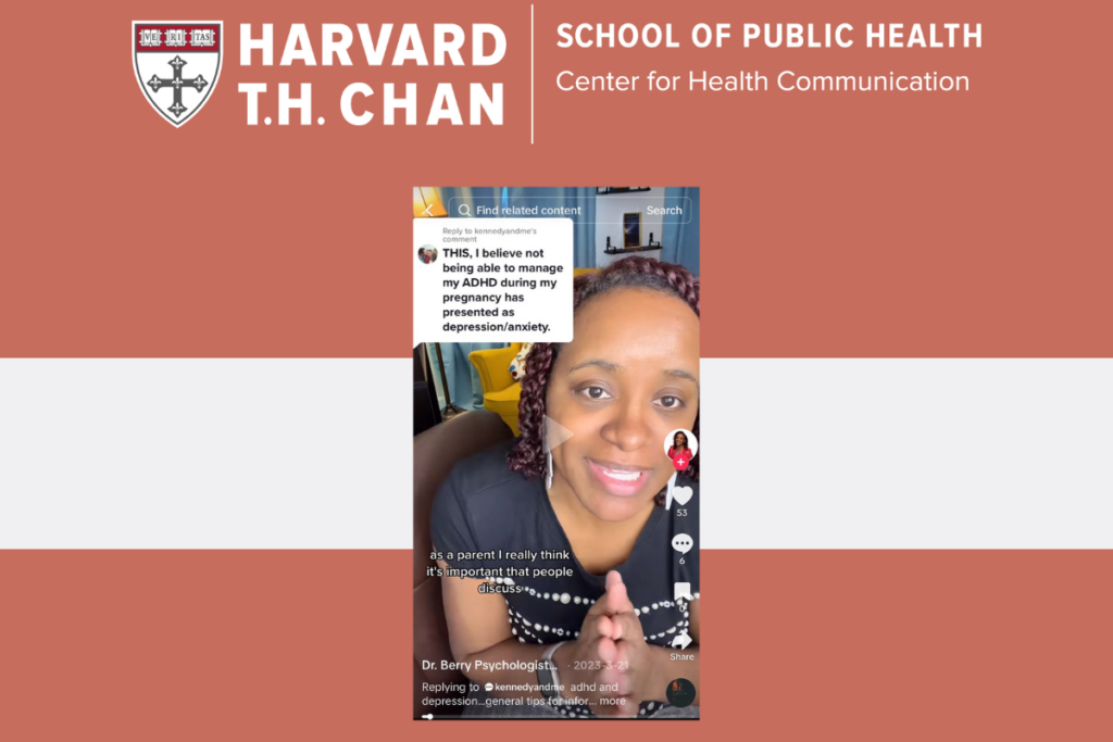 picture of Kristy Drutman on orange brown background with Harvard Chan logo and event text