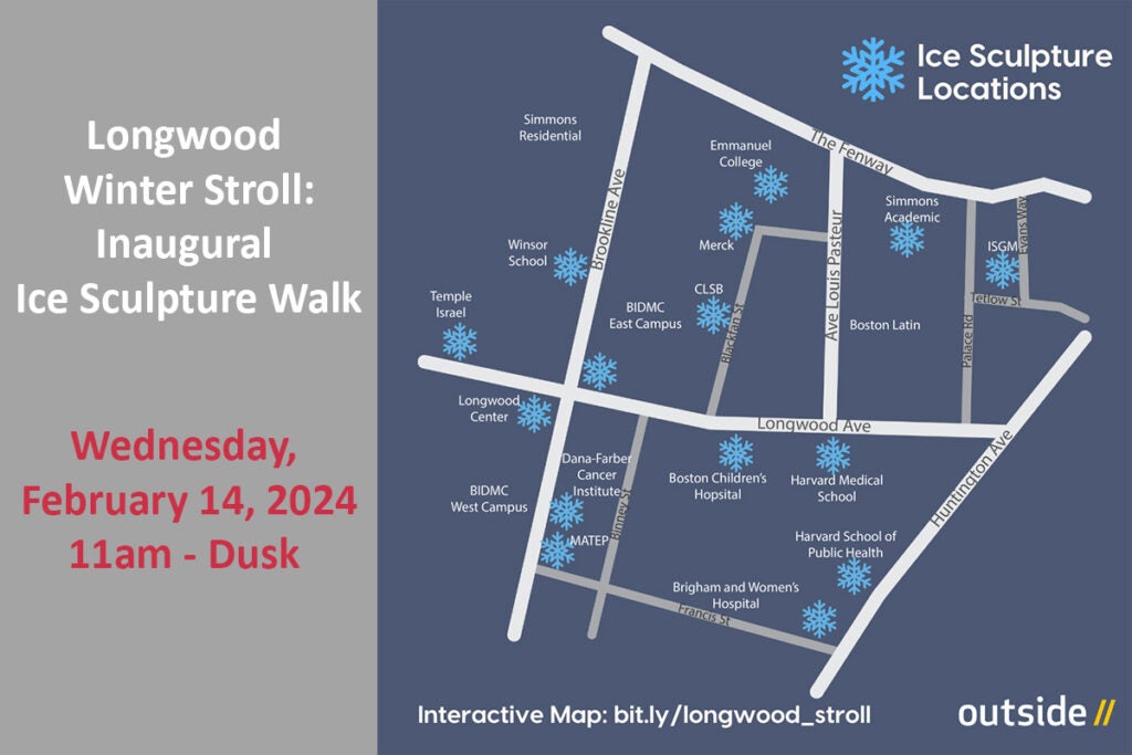 Longwood Winter Stroll map with snowflakes markers