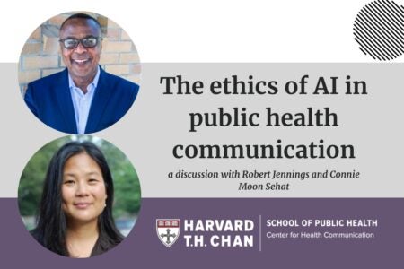 banner for "The ethics of AI in public health communication" with headshots of the panelists