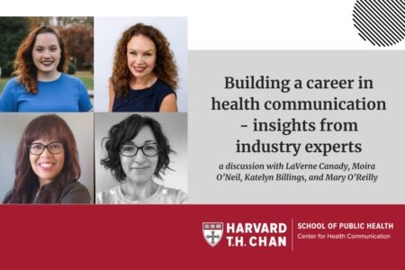 banner for "building a career in health communication - insights from industry experts" with headshots of panelists