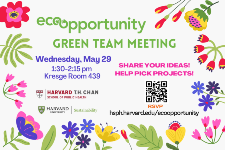 EcoOpportunity Green Team Meeting information with floral border