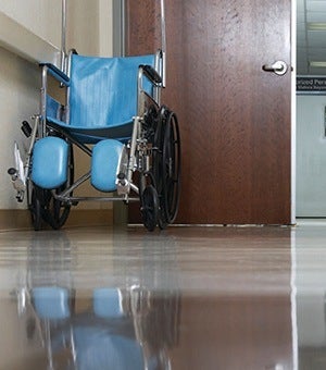 Wheelchair in hospital hallway