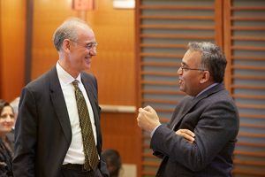 Ashish Jha, right, with Rifat Atun, professor of global health systems