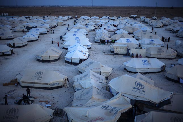 jordan refugee camp tents unhcr dusk crisis humanitarian 