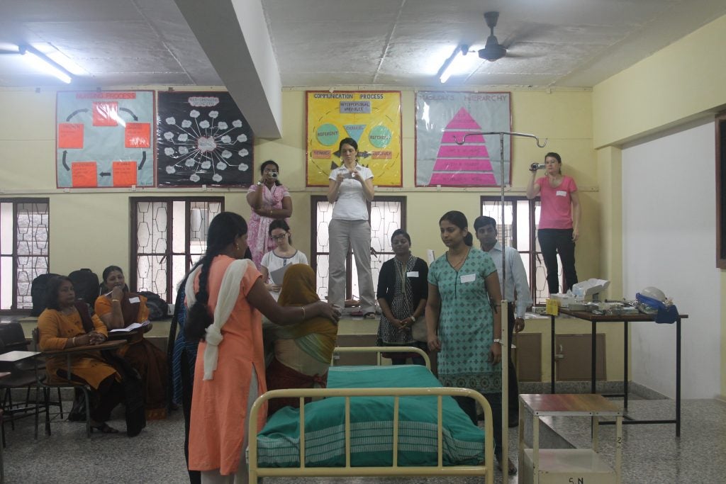 Conducting obstetric emergency drills in India, September 2013. Photo credit: Anne Austin/W&HI, MHTF.