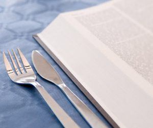 book and fork and knife