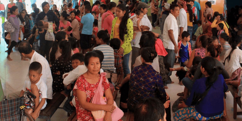 Morning in the outdoor waiting area of Angkor Hospital for Children (AHC). Sam Chamroeun / AHC