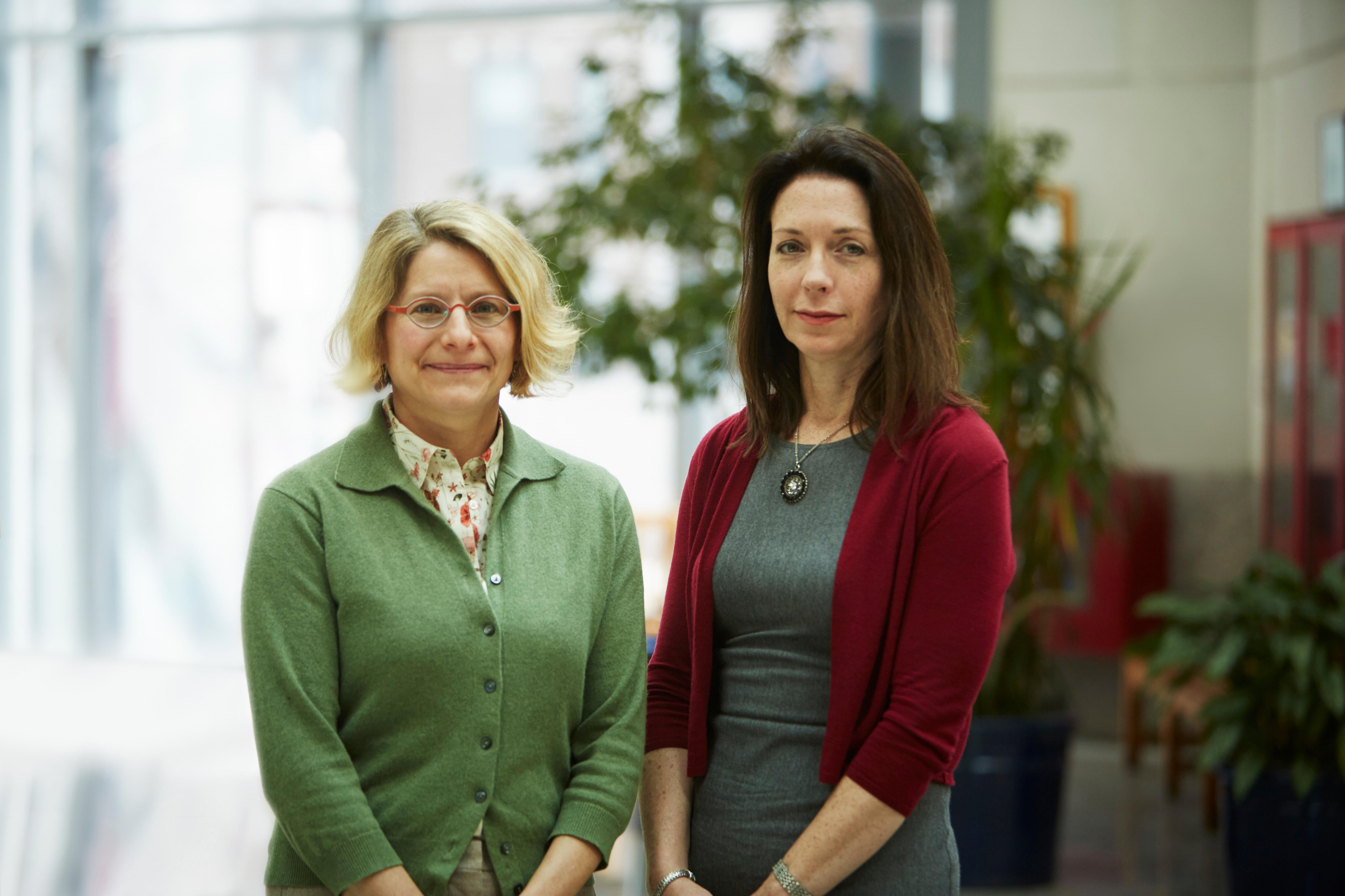 Andrea Roberts, research associate in the Department of Social and Behavioral Sciences (left) and Karestan Chase Koenen, professor of psychiatric epidemiology in the Department of Epidemiology.