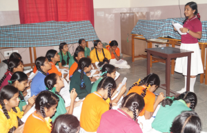 Girls Health Champions teach their classmates. Photo: Priya Shankar