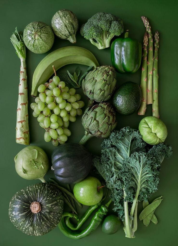 Green fruits and vegetables
