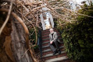 George Church is Professor of Genetics at Harvard Medical School and Professor of Health Sciences and Technology at Harvard University. He is pictured outside his home. Stephanie Mitchell/Harvard Staff Photographer